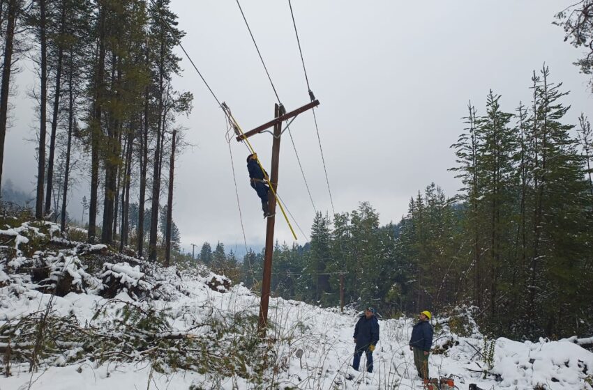  El Gobierno provincial trabaja en la reparación de postes y líneas eléctricas afectadas por el temporal de nieve en la Comarca Andina