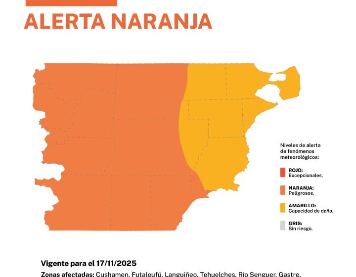  ALERTA NARANJA por fuertes vientos en gran parte de Chubut