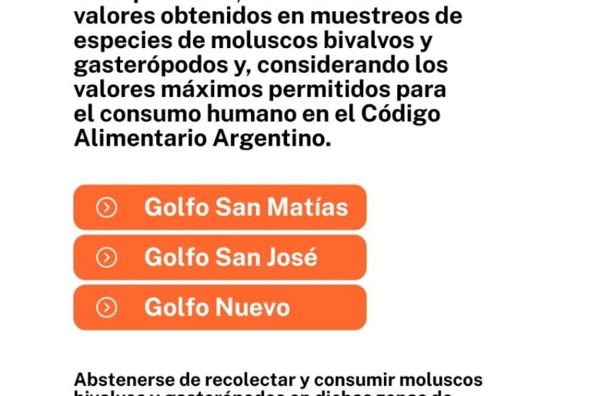  El Gobierno recuerda las vedas vigentes por Marea Roja en Chubut