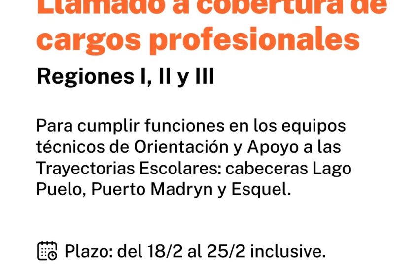  Educación convoca a profesionales para fortalecer equipos de Orientación y Apoyo a las Trayectorias Escolares de distintas regiones de la provincia